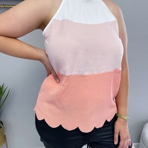 Colorblock Halter Top - White and Pink